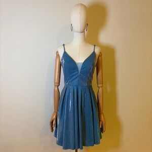 B. Darlin Blue Glitter Fit & Flare Mini Dress - Size 5/6